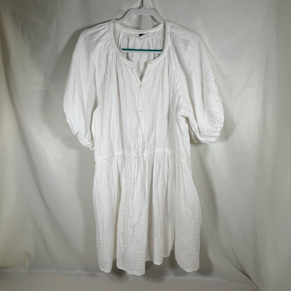 Old Navy Crinkle Gauze Mini Dress Size XL White Womens Puff Sleeve Cotton Boho